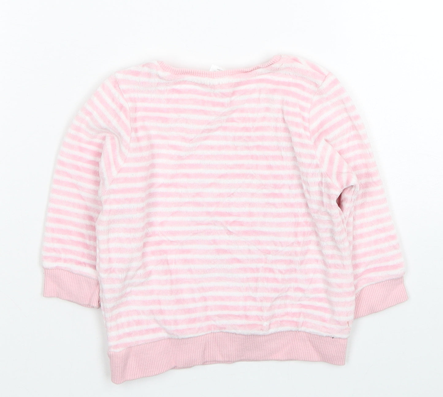Tiny Tatty Teddy Girls Pink Striped Cotton Pullover Jumper Size 0-3 Months Button - Teddy Bear