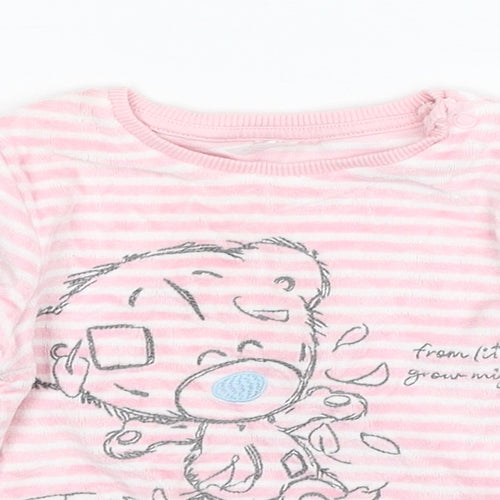 Tiny Tatty Teddy Girls Pink Striped Cotton Pullover Jumper Size 0-3 Months Button - Teddy Bear