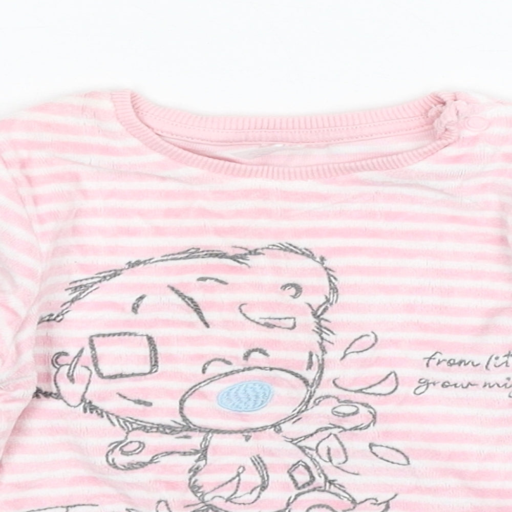 Tiny Tatty Teddy Girls Pink Striped Cotton Pullover Jumper Size 0-3 Months Button - Teddy Bear