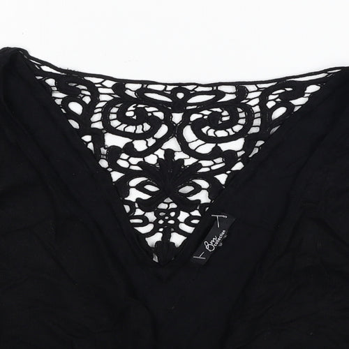 Bonmarché Womens Black Floral Viscose Cropped Blouse Size S V-Neck - Lace Detail