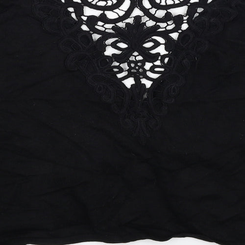 Bonmarché Womens Black Floral Viscose Cropped Blouse Size S V-Neck - Lace Detail