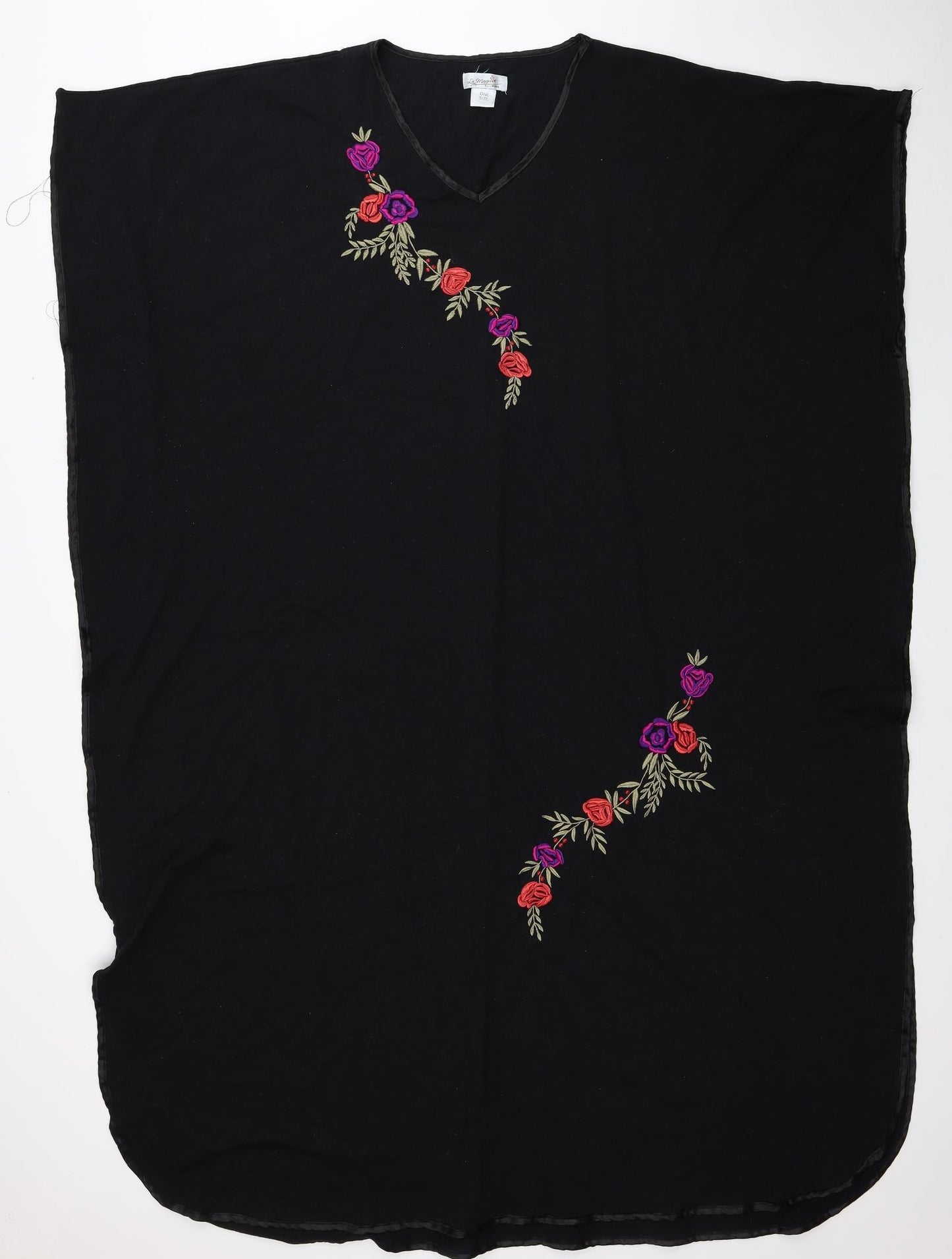 La Marquise Womens Black Polyester Maxi One Size V-Neck Pullover - Roses