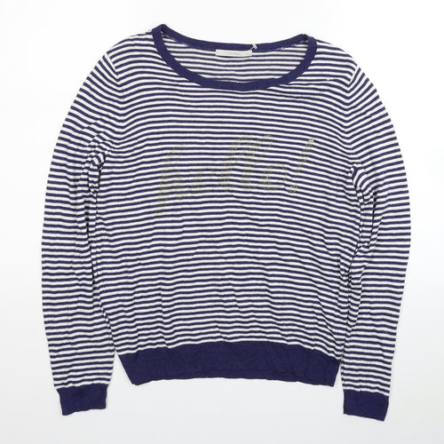 George Womens Blue Scoop Neck Striped Viscose Pullover Jumper Size 16 - Hello