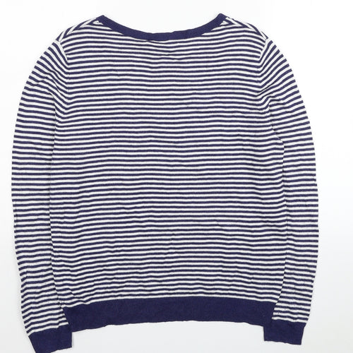 George Womens Blue Scoop Neck Striped Viscose Pullover Jumper Size 16 - Hello