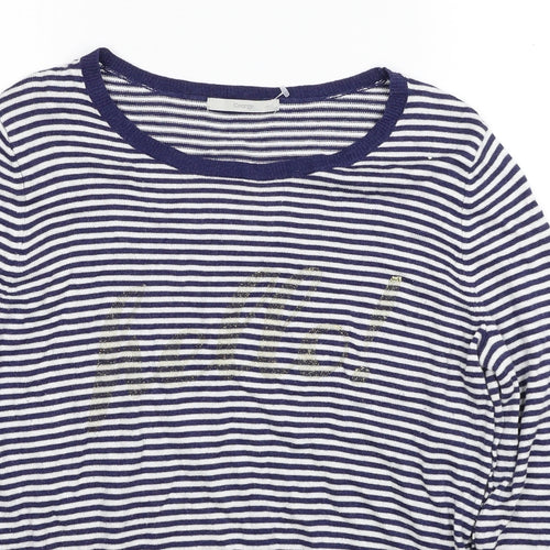 George Womens Blue Scoop Neck Striped Viscose Pullover Jumper Size 16 - Hello