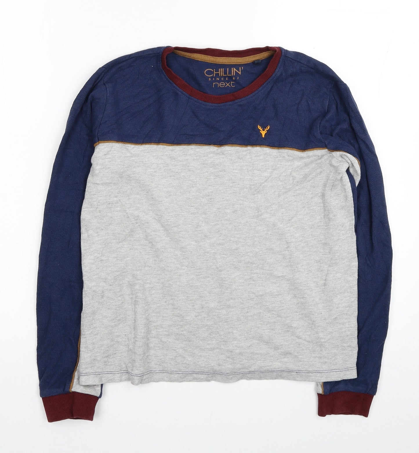 NEXT Boys Blue Round Neck Colourblock Cotton Pullover Jumper Size 13 Years Pullover