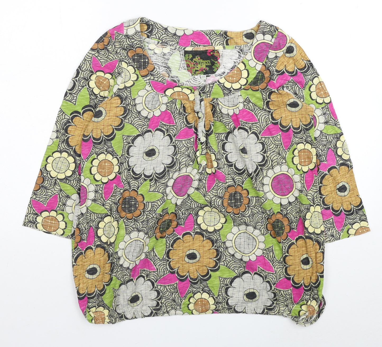 NEXT Womens Multicoloured Floral Cotton Basic Blouse Size 12 Scoop Neck