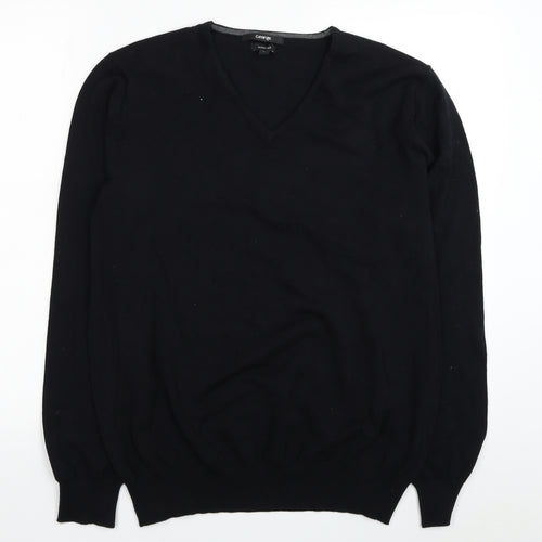 George Mens Black V-Neck Cotton Pullover Jumper Size L