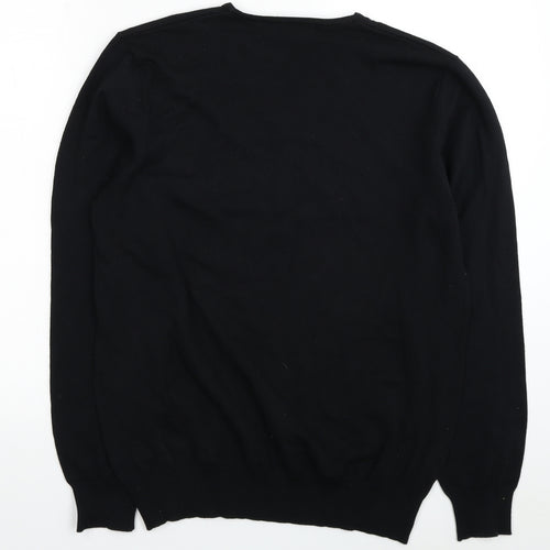 George Mens Black V-Neck Cotton Pullover Jumper Size L