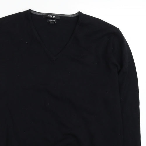 George Mens Black V-Neck Cotton Pullover Jumper Size L
