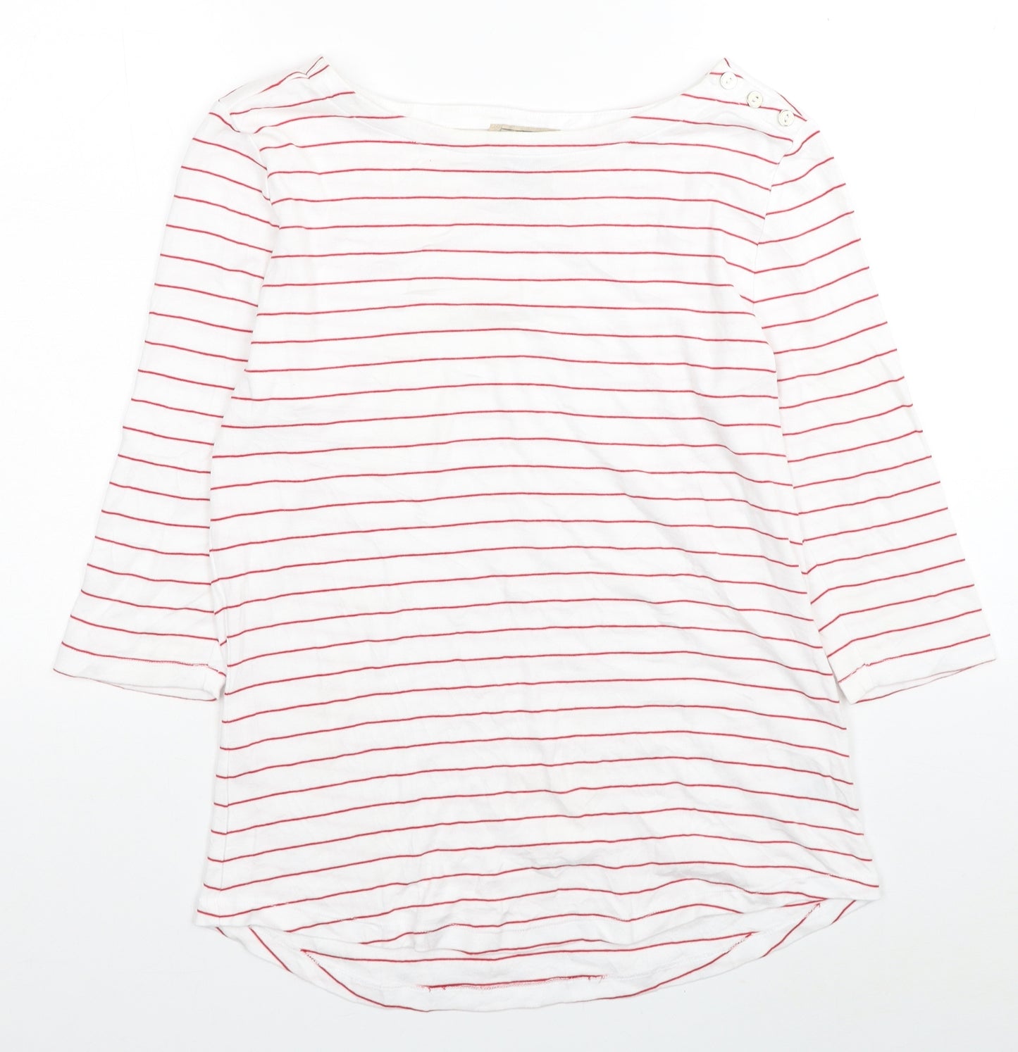 Arabella & Addison Womens White Striped Cotton Basic T-Shirt Size 16 Boat Neck