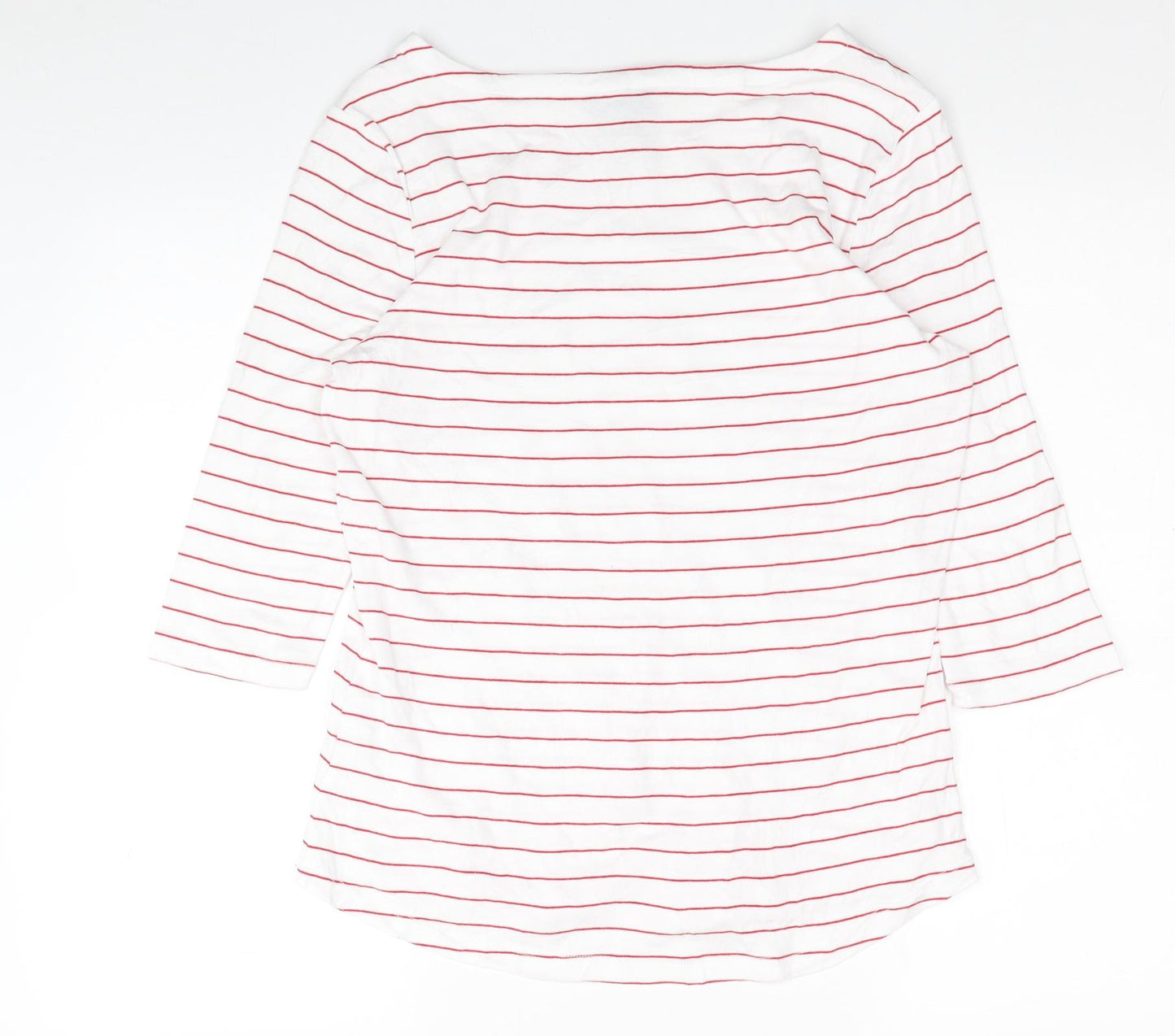 Arabella & Addison Womens White Striped Cotton Basic T-Shirt Size 16 Boat Neck