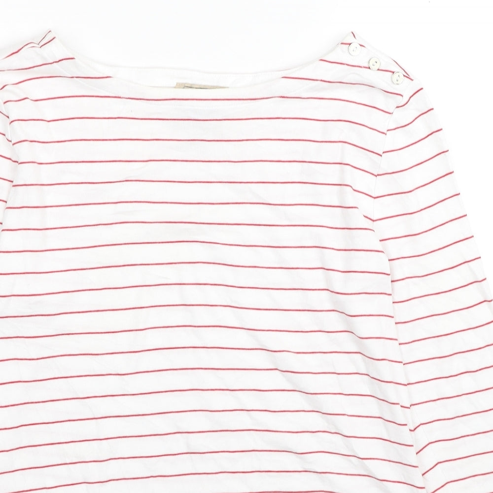 Arabella & Addison Womens White Striped Cotton Basic T-Shirt Size 16 Boat Neck