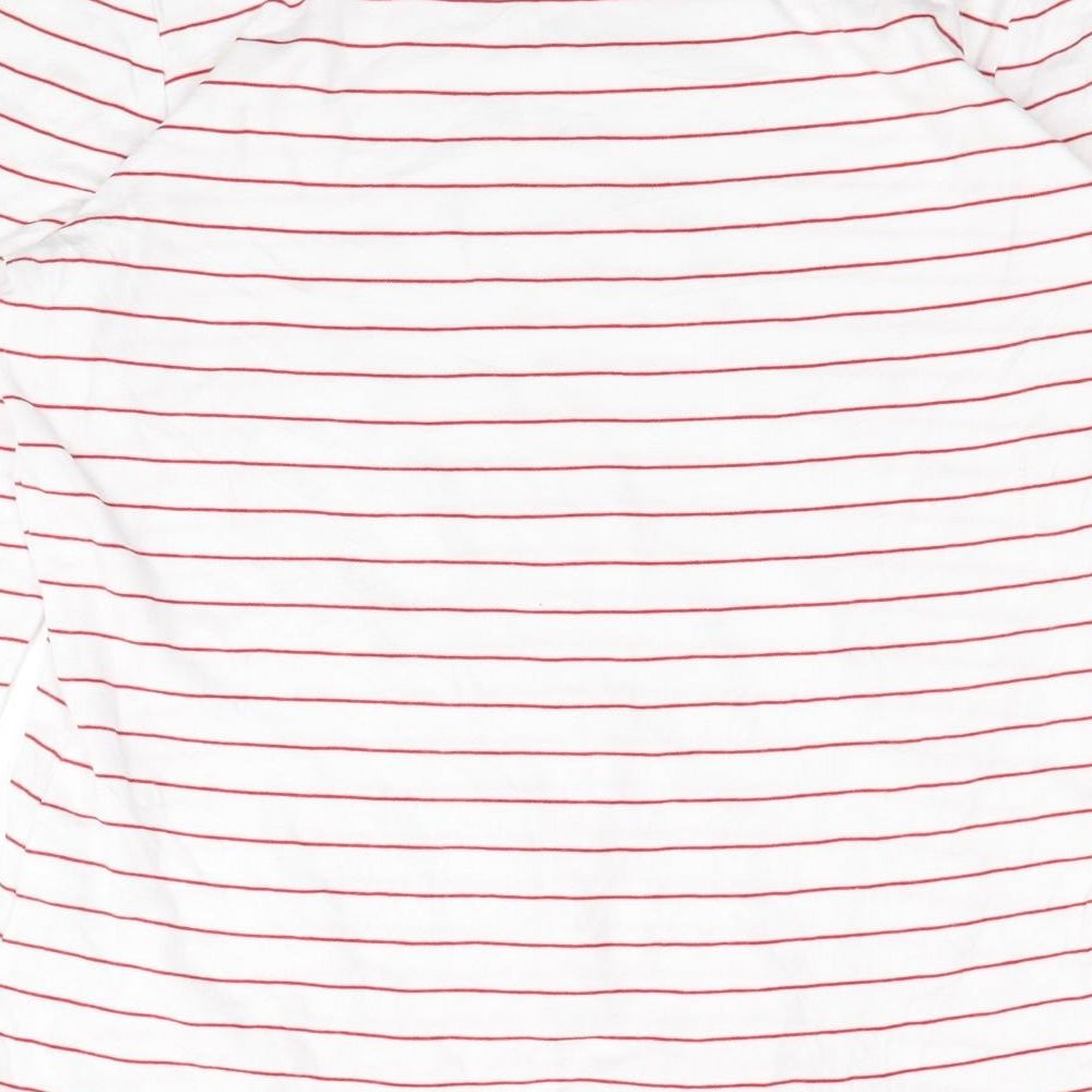 Arabella & Addison Womens White Striped Cotton Basic T-Shirt Size 16 Boat Neck