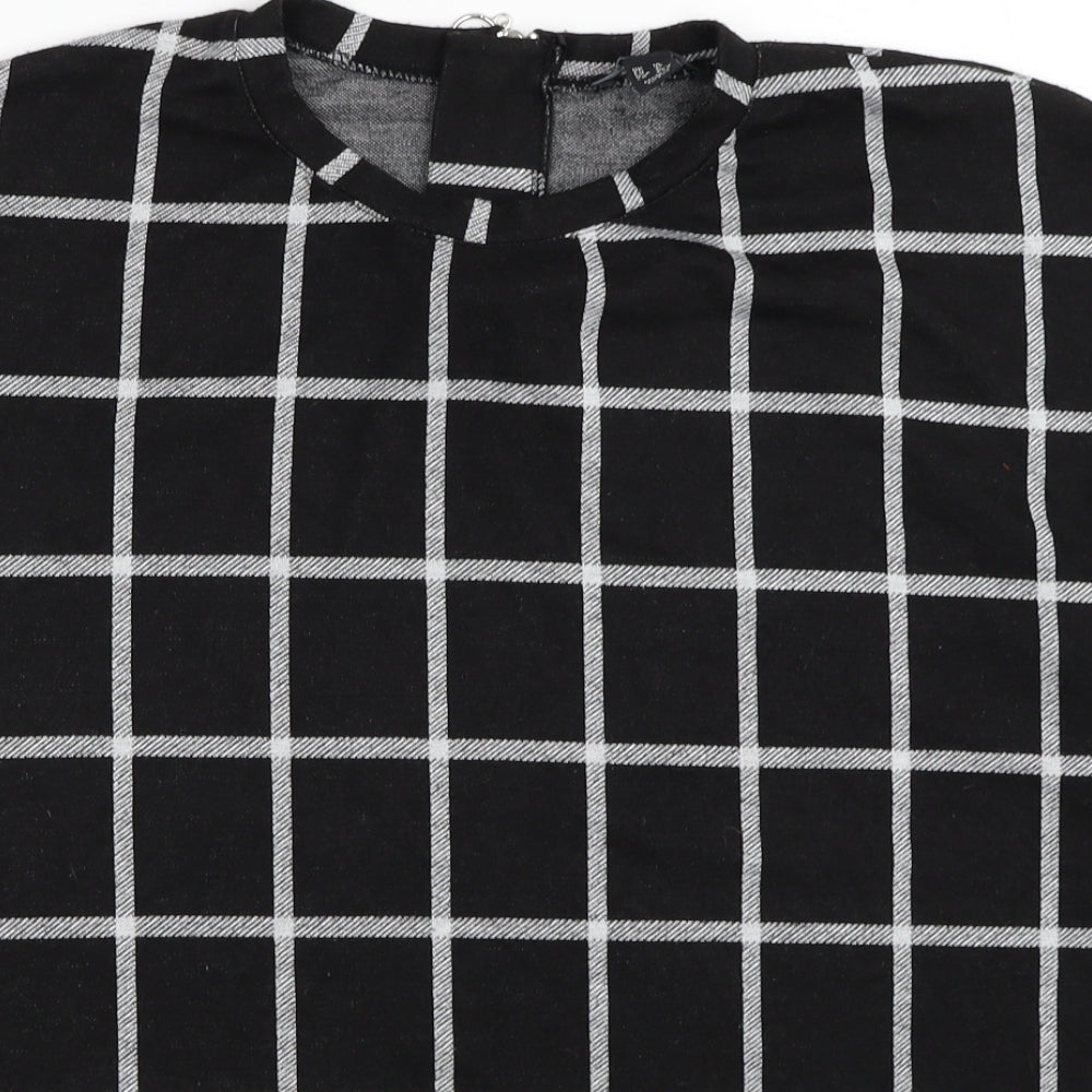 New Look Womens Black Check Polyester Jersey Blouse Size 10 Round Neck
