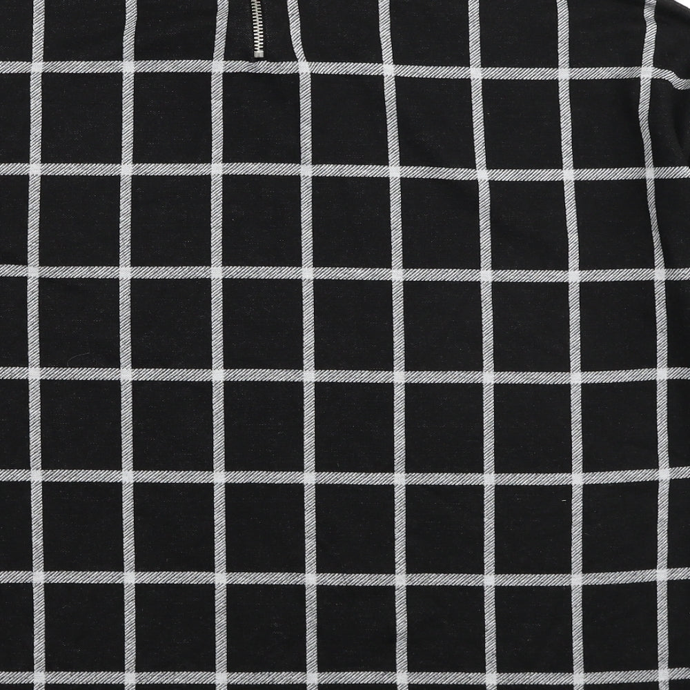 New Look Womens Black Check Polyester Jersey Blouse Size 10 Round Neck