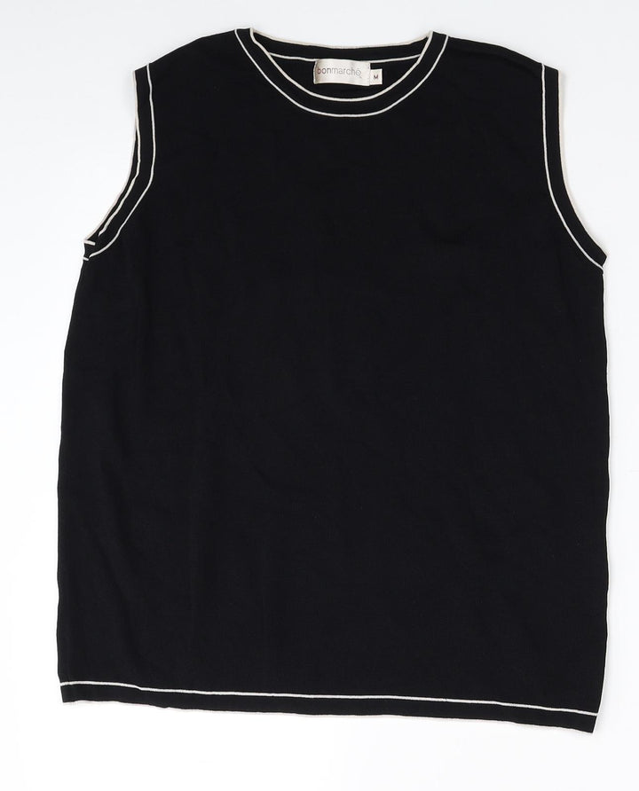 Bonmarché Womens Black Viscose Basic Tank Size M Round Neck