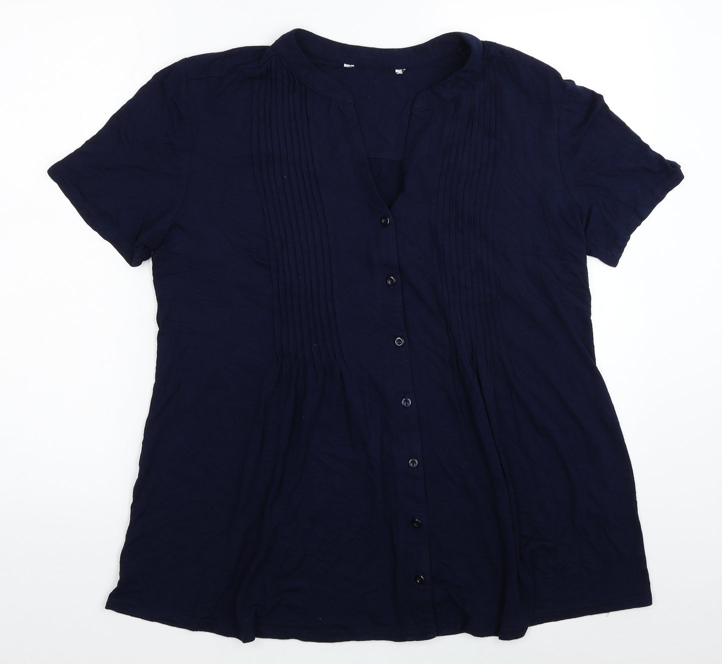 Preworn Womens Blue Viscose Basic Button-Up Size 16 V-Neck