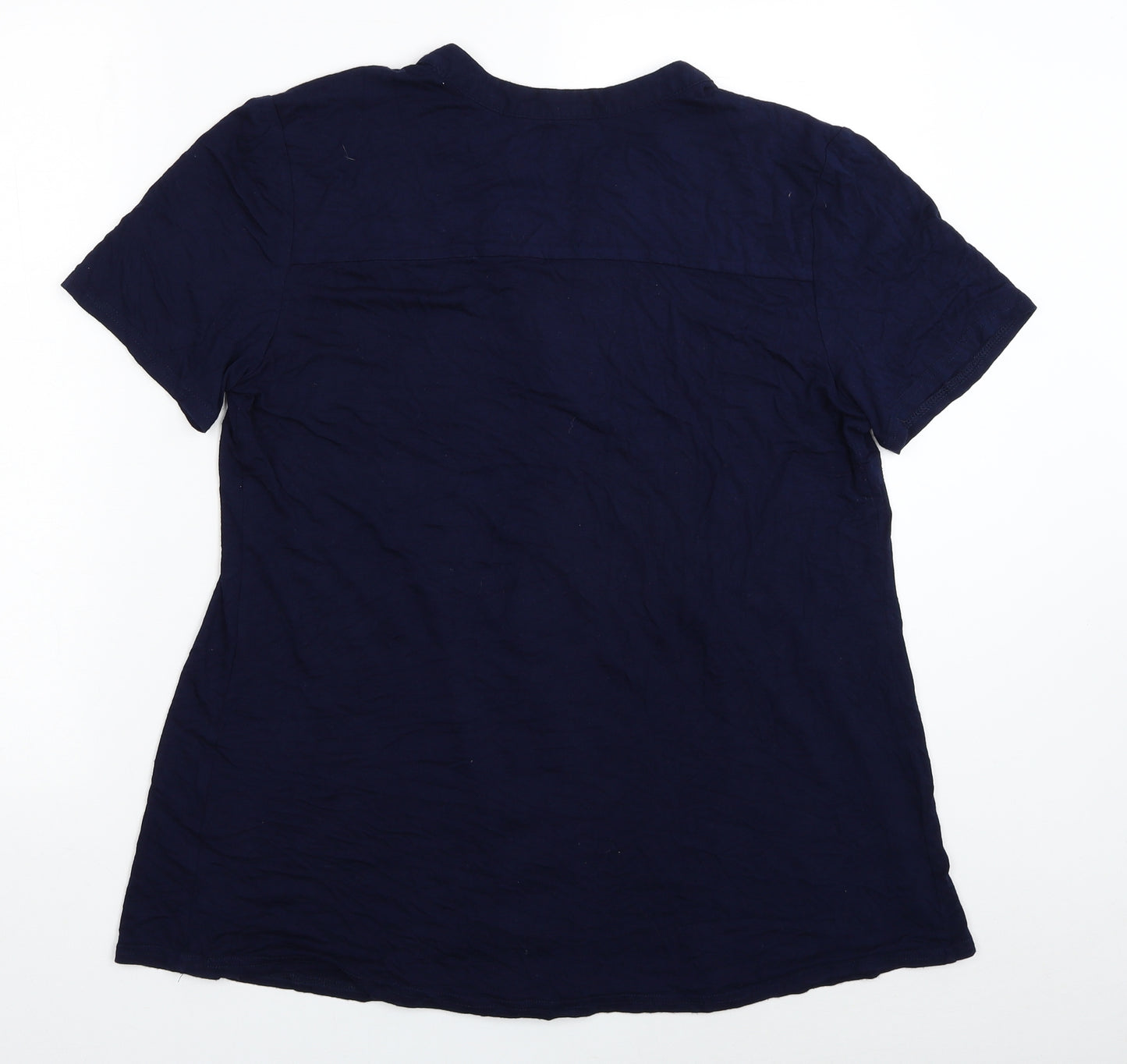 Preworn Womens Blue Viscose Basic Button-Up Size 16 V-Neck