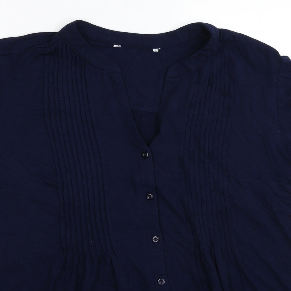 Preworn Womens Blue Viscose Basic Button-Up Size 16 V-Neck