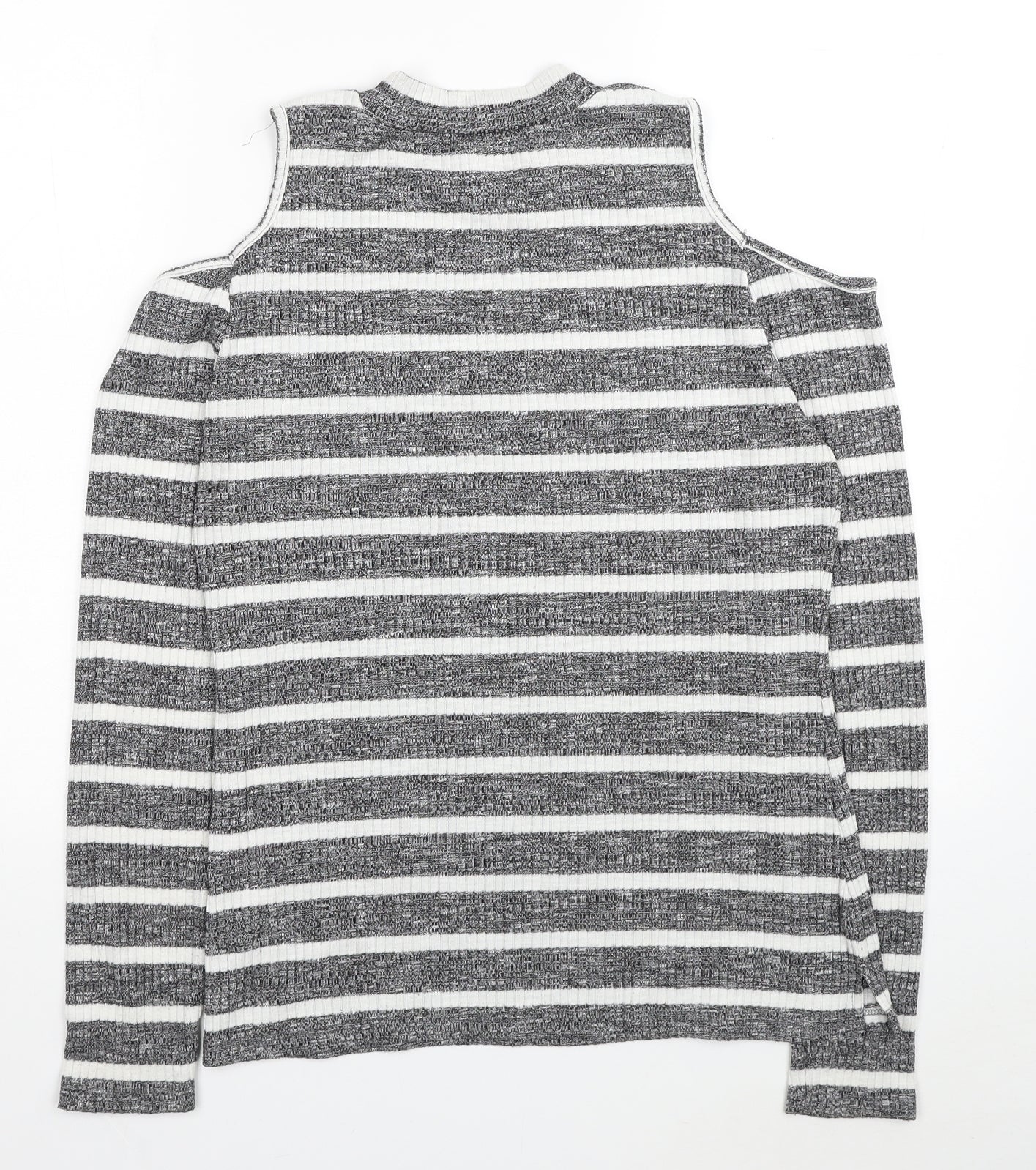 Papaya Womens Grey Round Neck Striped Polyester Pullover Jumper Size 14 - Cold Shoulder