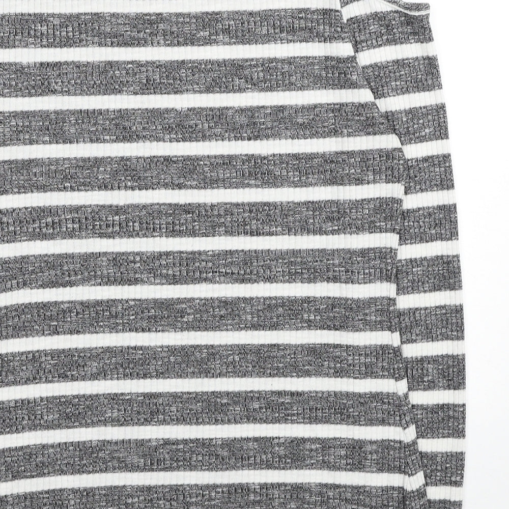 Papaya Womens Grey Round Neck Striped Polyester Pullover Jumper Size 14 - Cold Shoulder