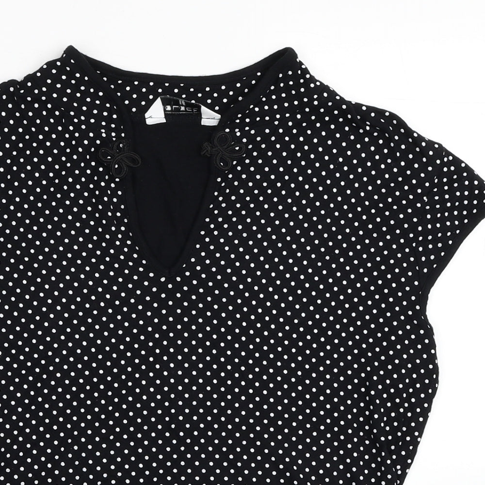 Select Womens Black Polka Dot Viscose Basic Blouse Size S V-Neck