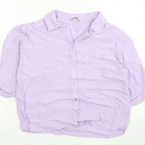 TU Womens Purple Viscose Basic Button-Up Size 10 Collared