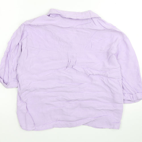 TU Womens Purple Viscose Basic Button-Up Size 10 Collared