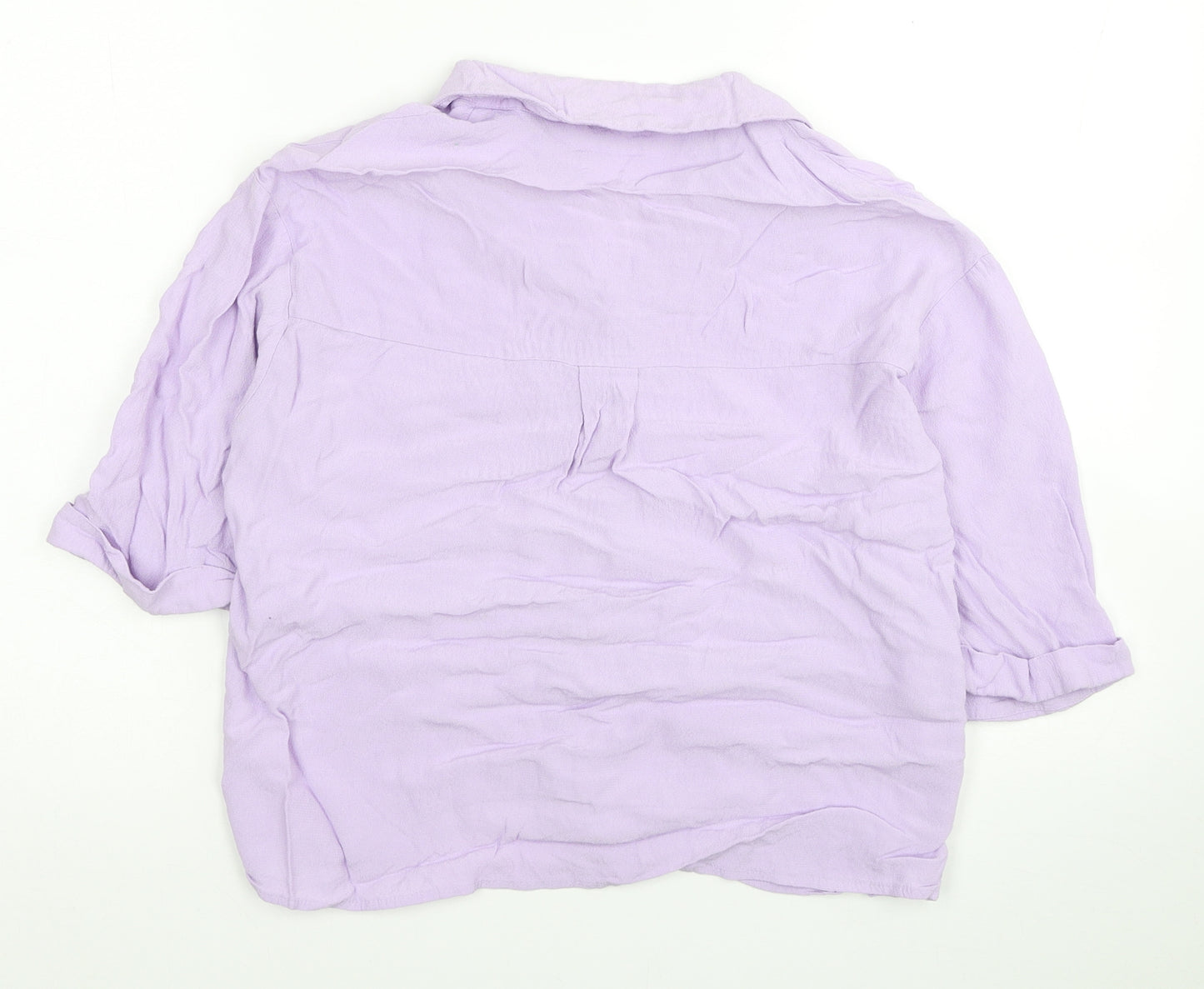 TU Womens Purple Viscose Basic Button-Up Size 10 Collared