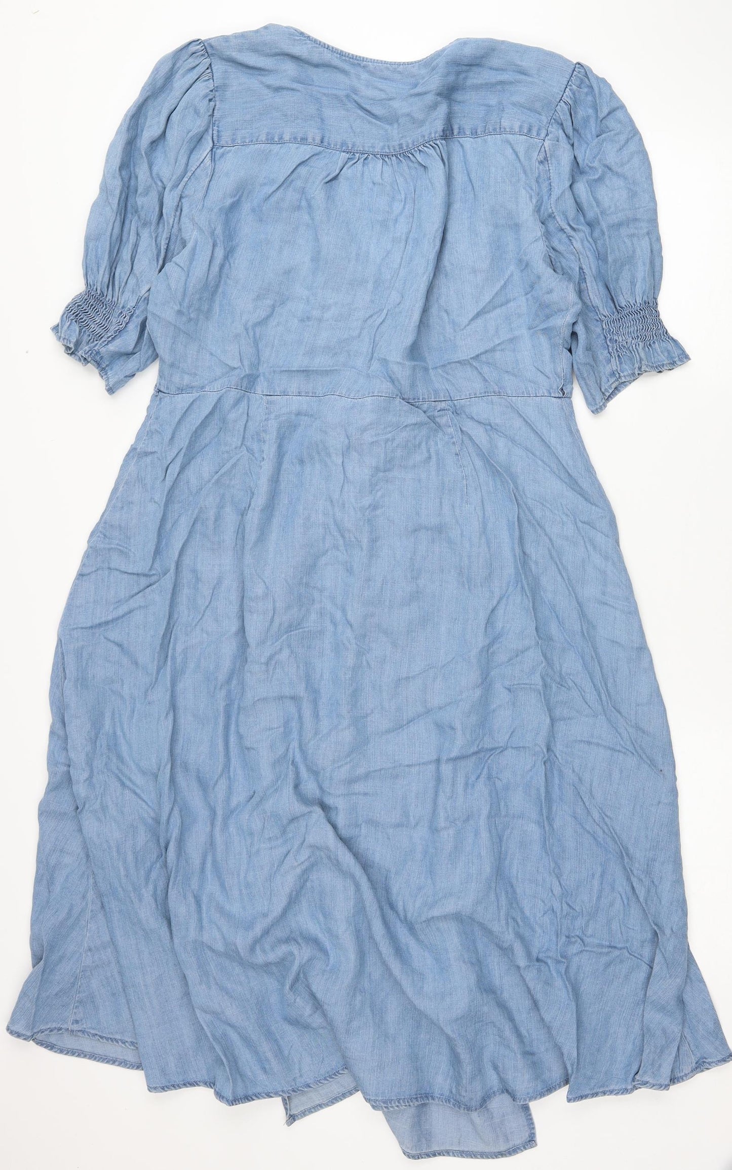 Marks and Spencer Womens Blue Lyocell Wrap Dress Size 16 V-Neck Tie