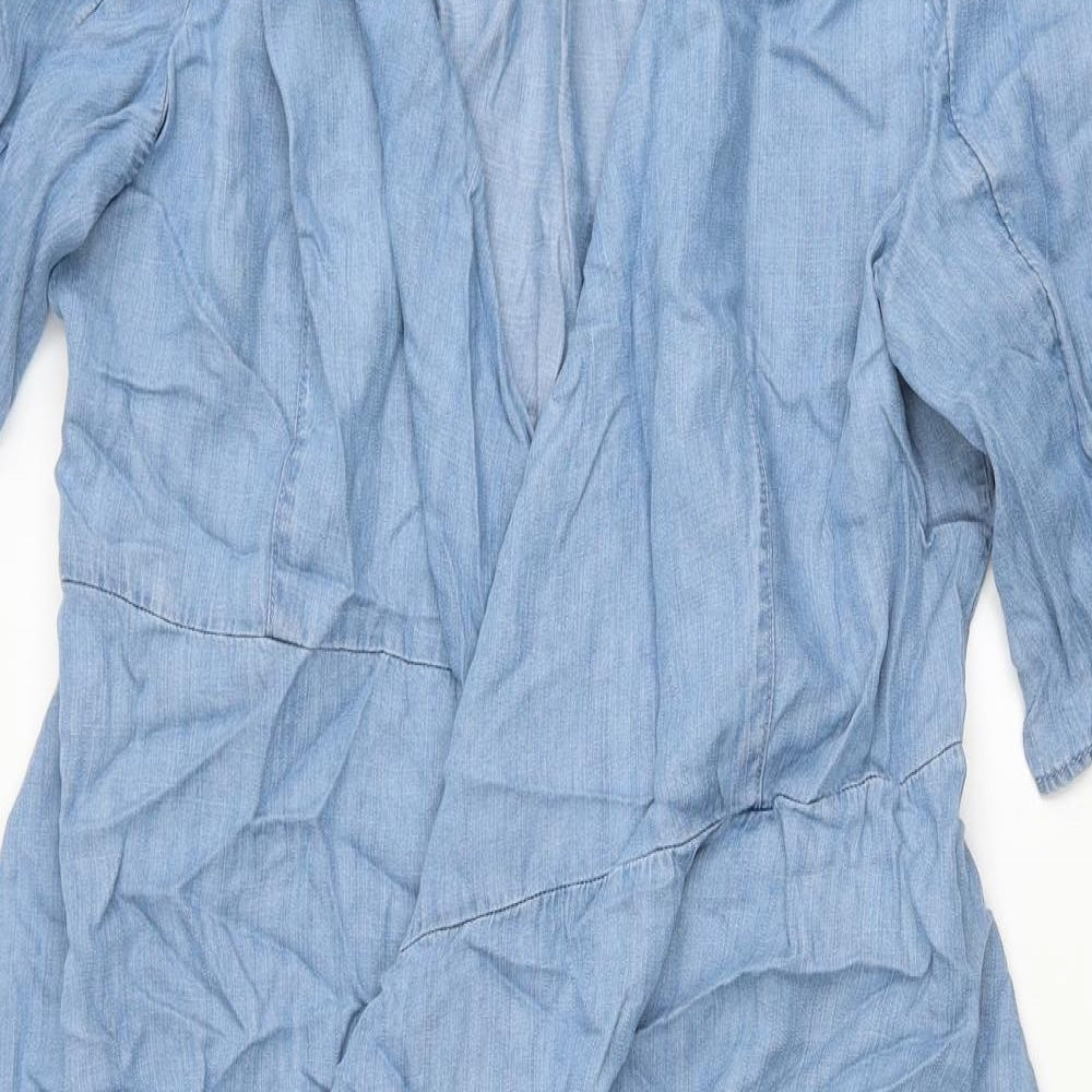 Marks and Spencer Womens Blue Lyocell Wrap Dress Size 16 V-Neck Tie