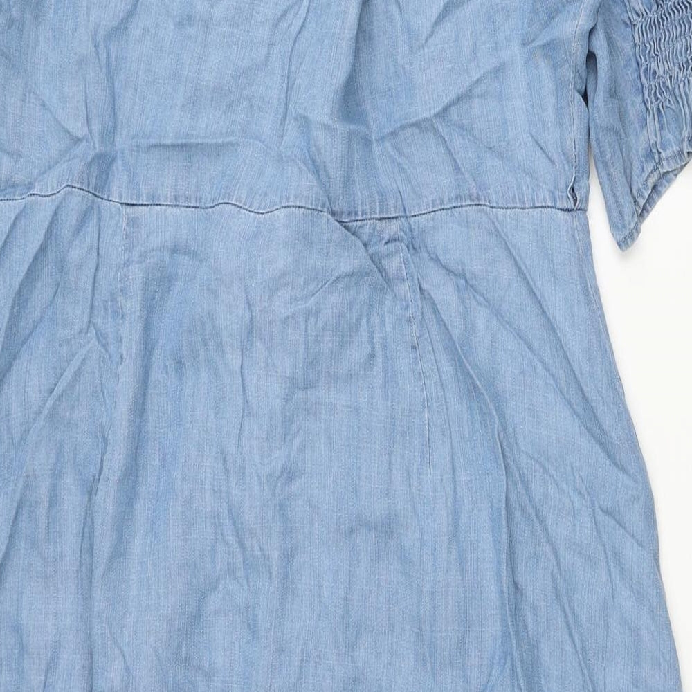 Marks and Spencer Womens Blue Lyocell Wrap Dress Size 16 V-Neck Tie