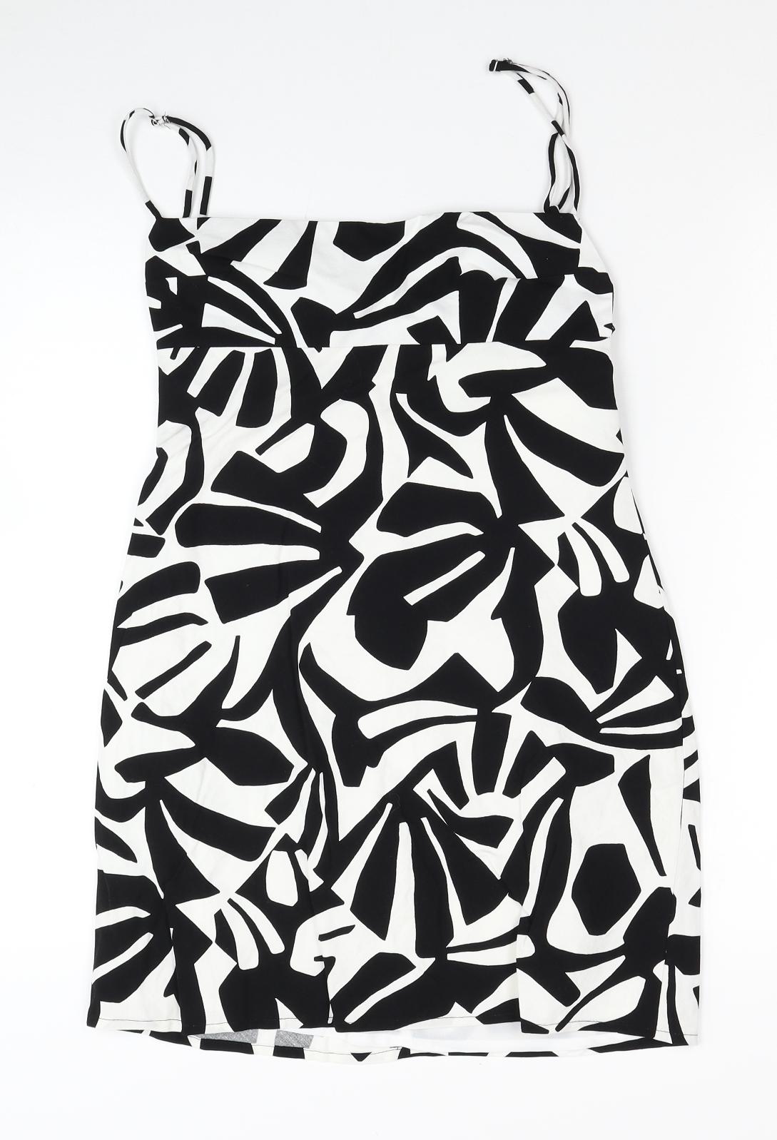 Zara Womens White Geometric Polyester Mini Size M Square Neck Zip