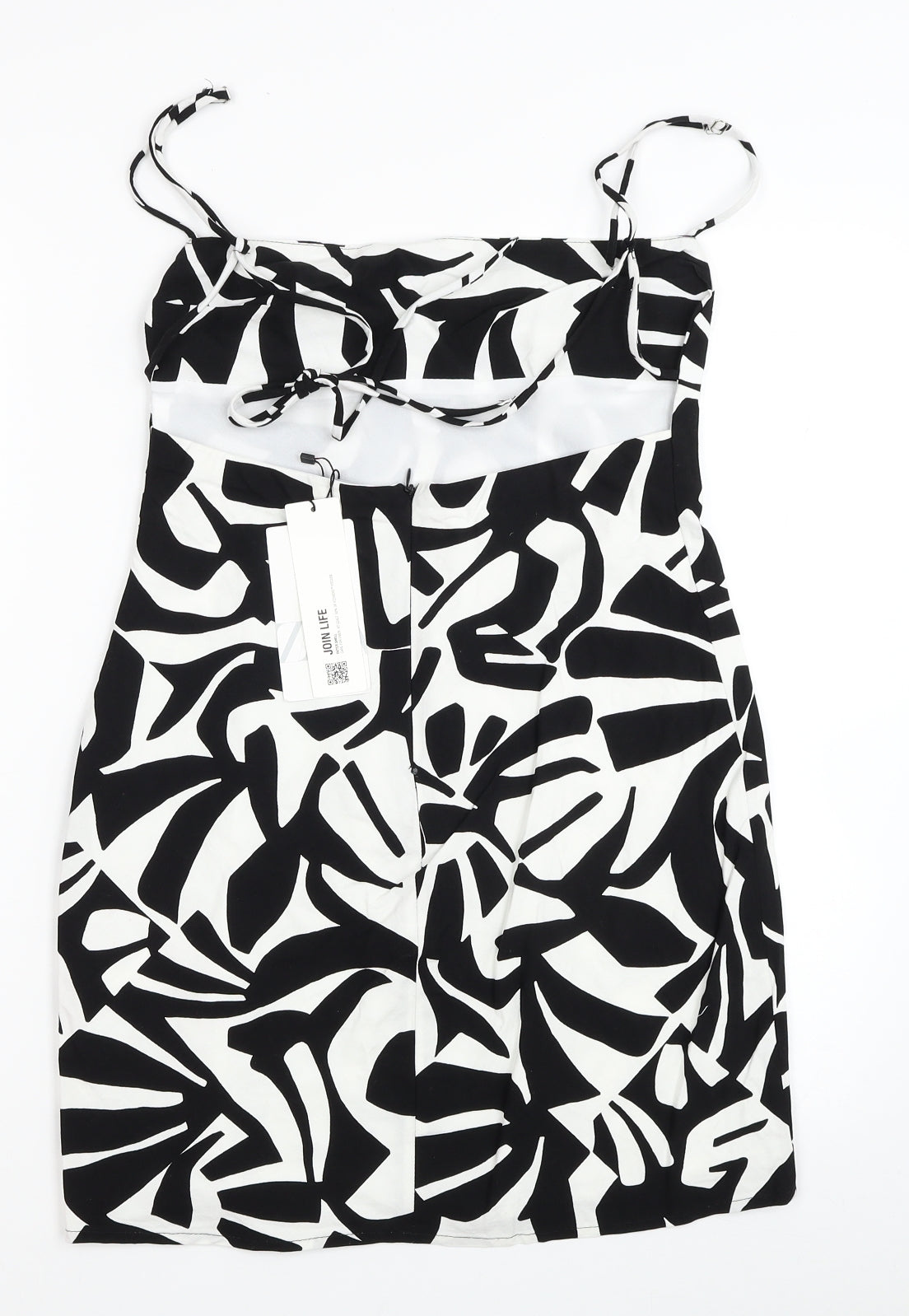 Zara Womens White Geometric Polyester Mini Size M Square Neck Zip