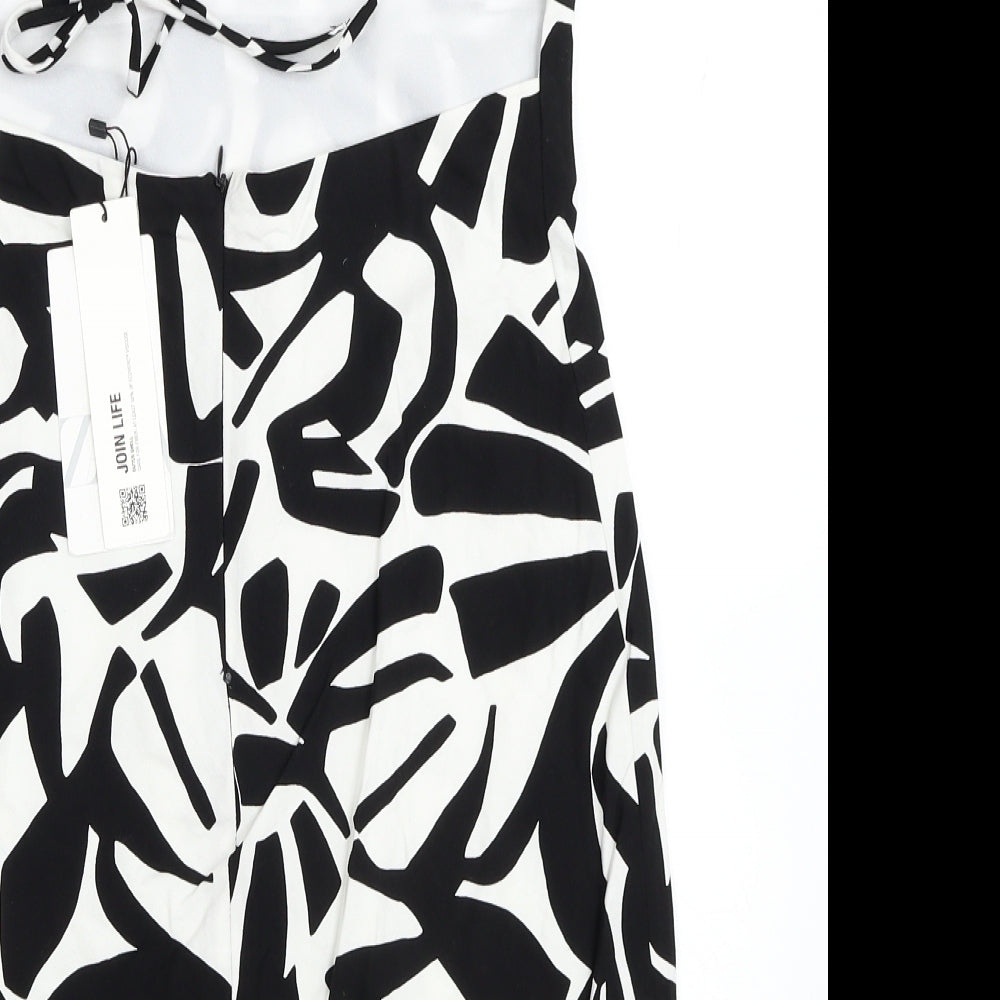 Zara Womens White Geometric Polyester Mini Size M Square Neck Zip