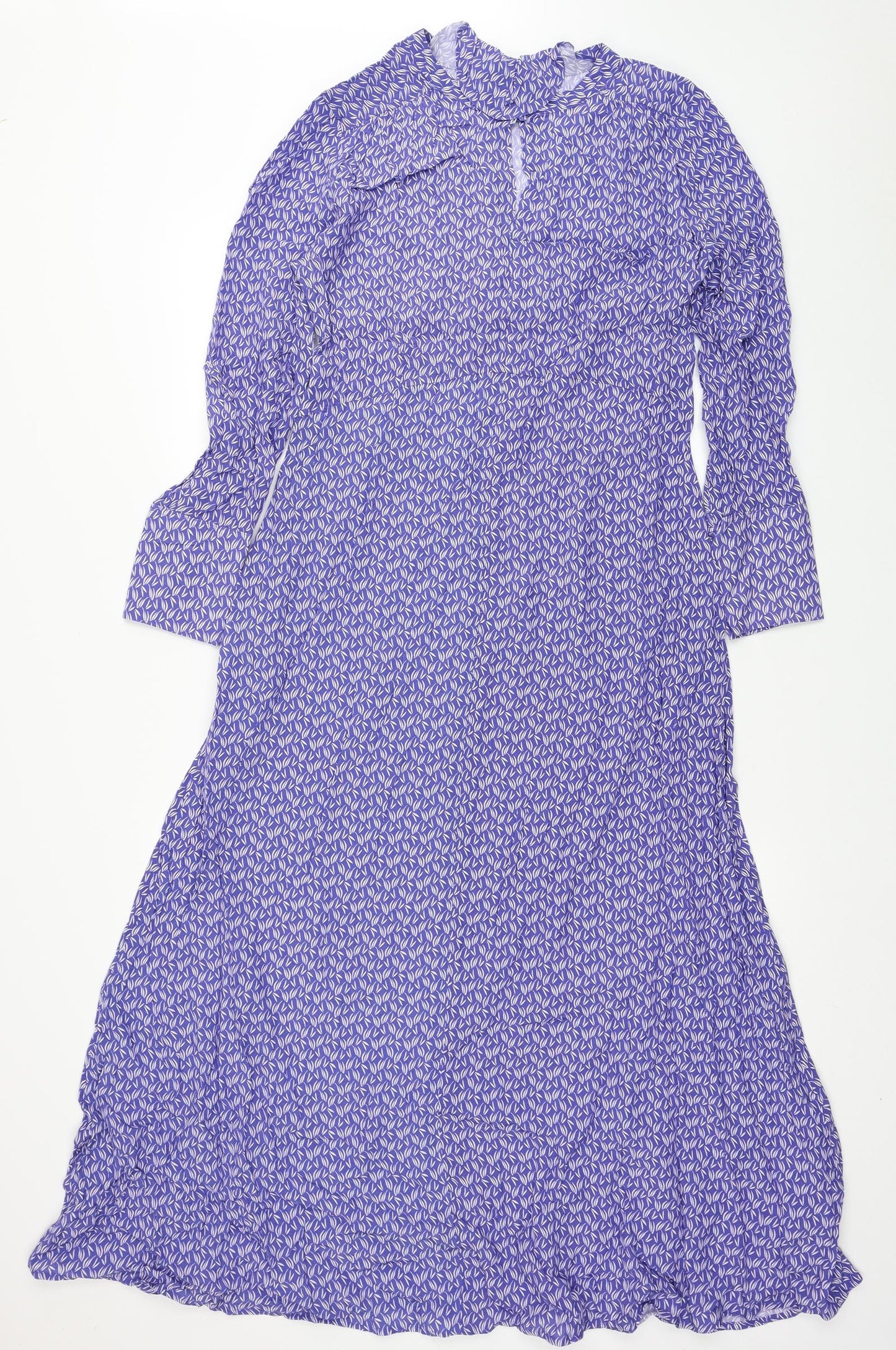 Marks and Spencer Womens Blue Geometric Cupro Maxi Size 10 V-Neck Button