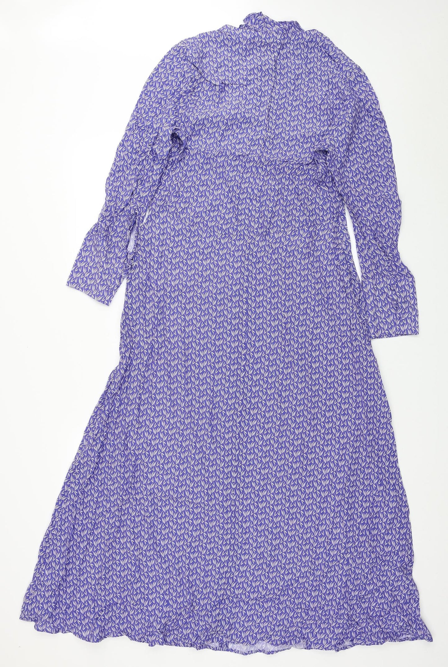 Marks and Spencer Womens Blue Geometric Cupro Maxi Size 10 V-Neck Button