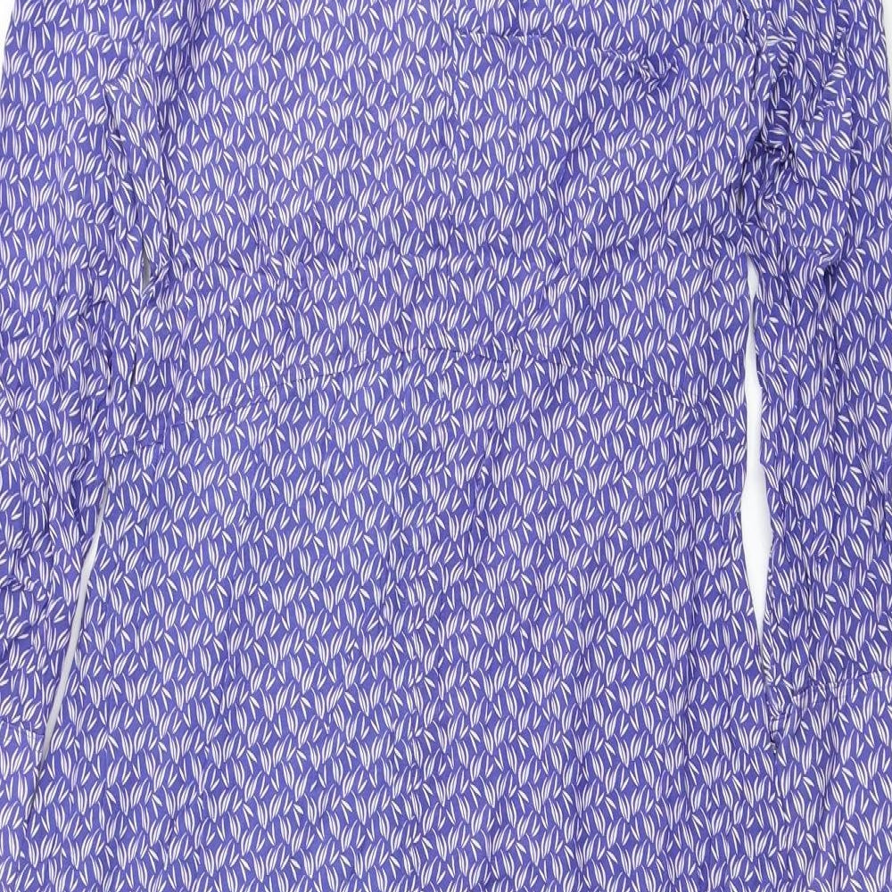 Marks and Spencer Womens Blue Geometric Cupro Maxi Size 10 V-Neck Button