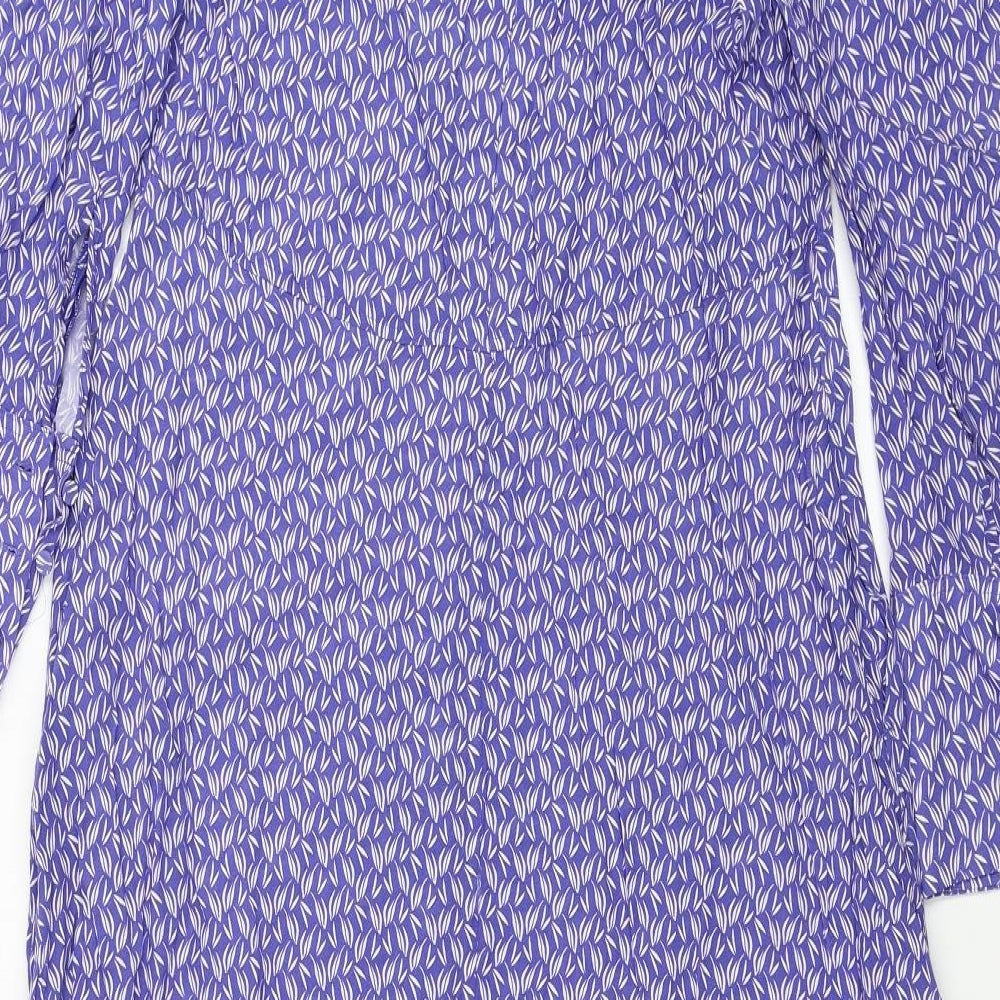 Marks and Spencer Womens Blue Geometric Cupro Maxi Size 10 V-Neck Button