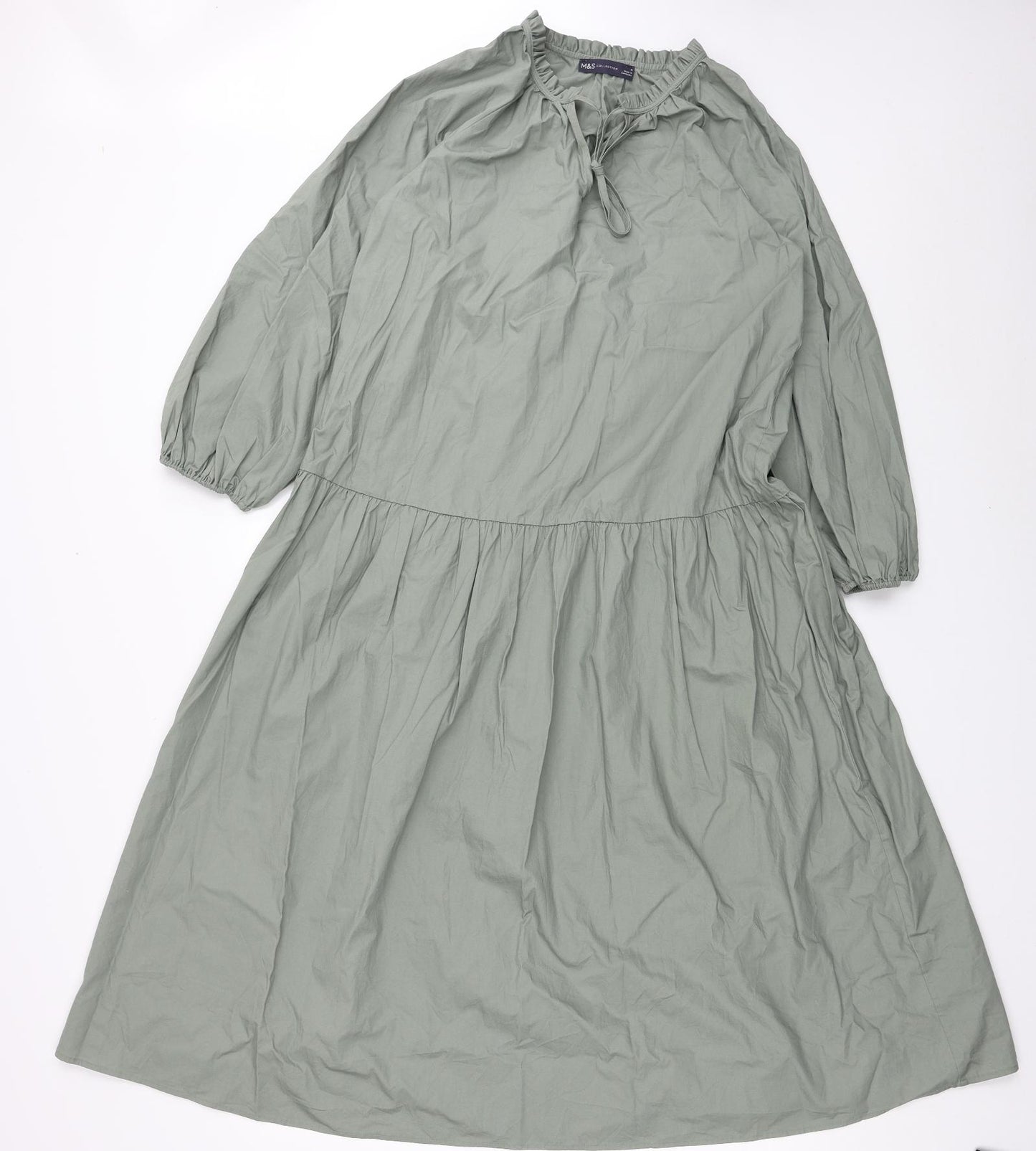 Marks and Spencer Womens Green Cotton A-Line Size 10 V-Neck Pullover