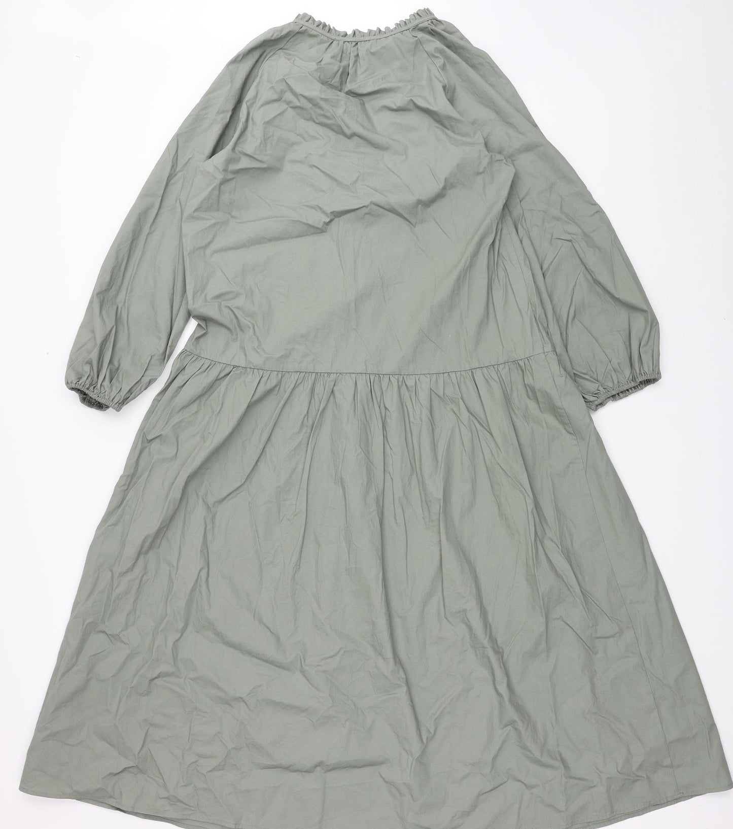 Marks and Spencer Womens Green Cotton A-Line Size 10 V-Neck Pullover