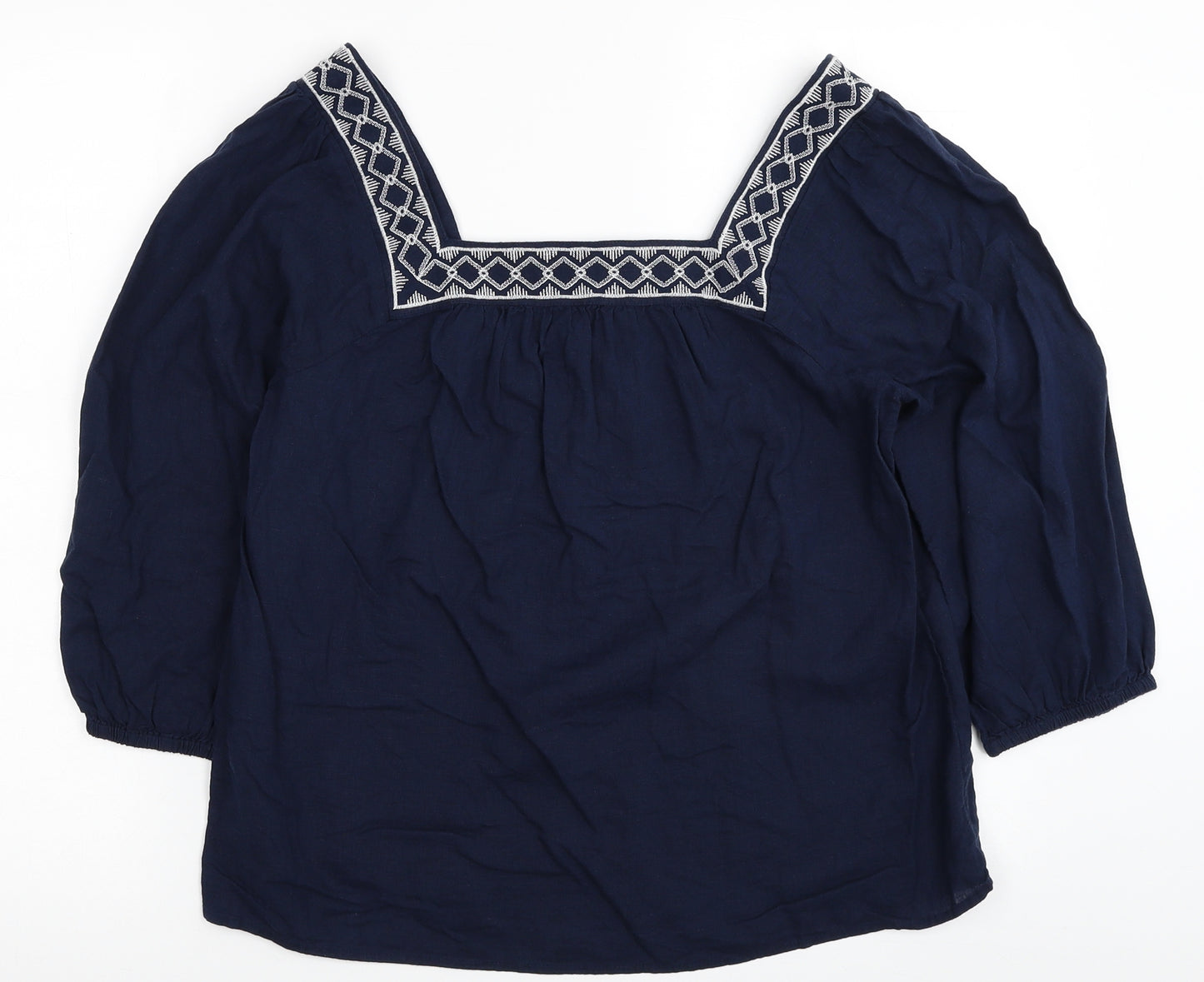 Marks and Spencer Womens Blue Linen Basic T-Shirt Size 10 Square Neck