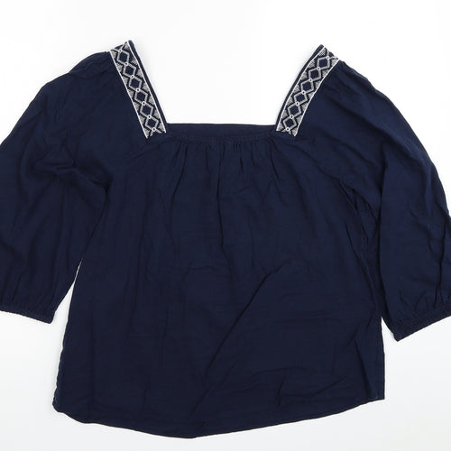 Marks and Spencer Womens Blue Linen Basic T-Shirt Size 10 Square Neck