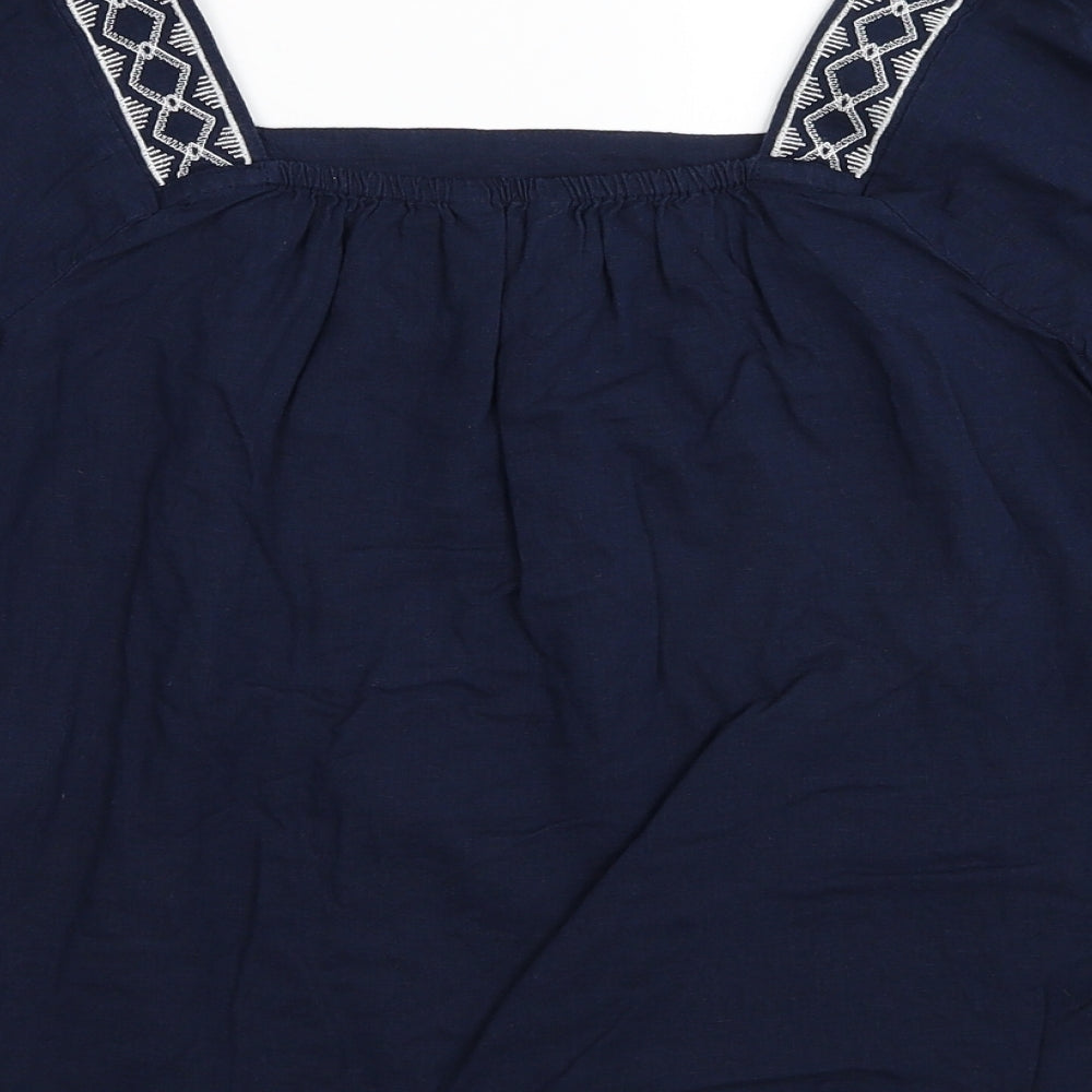 Marks and Spencer Womens Blue Linen Basic T-Shirt Size 10 Square Neck