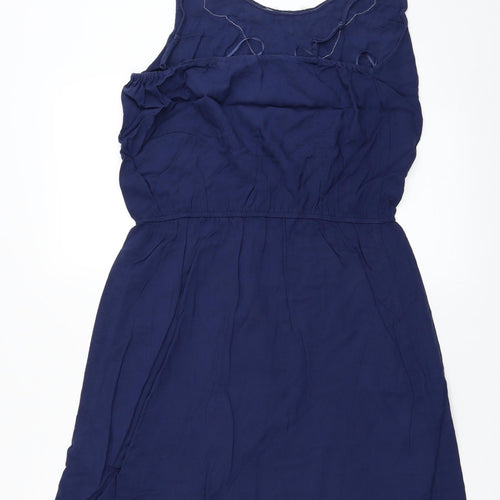 Marks and Spencer Womens Blue Viscose Tank Dress Size 12 V-Neck Pullover - Lace Detail