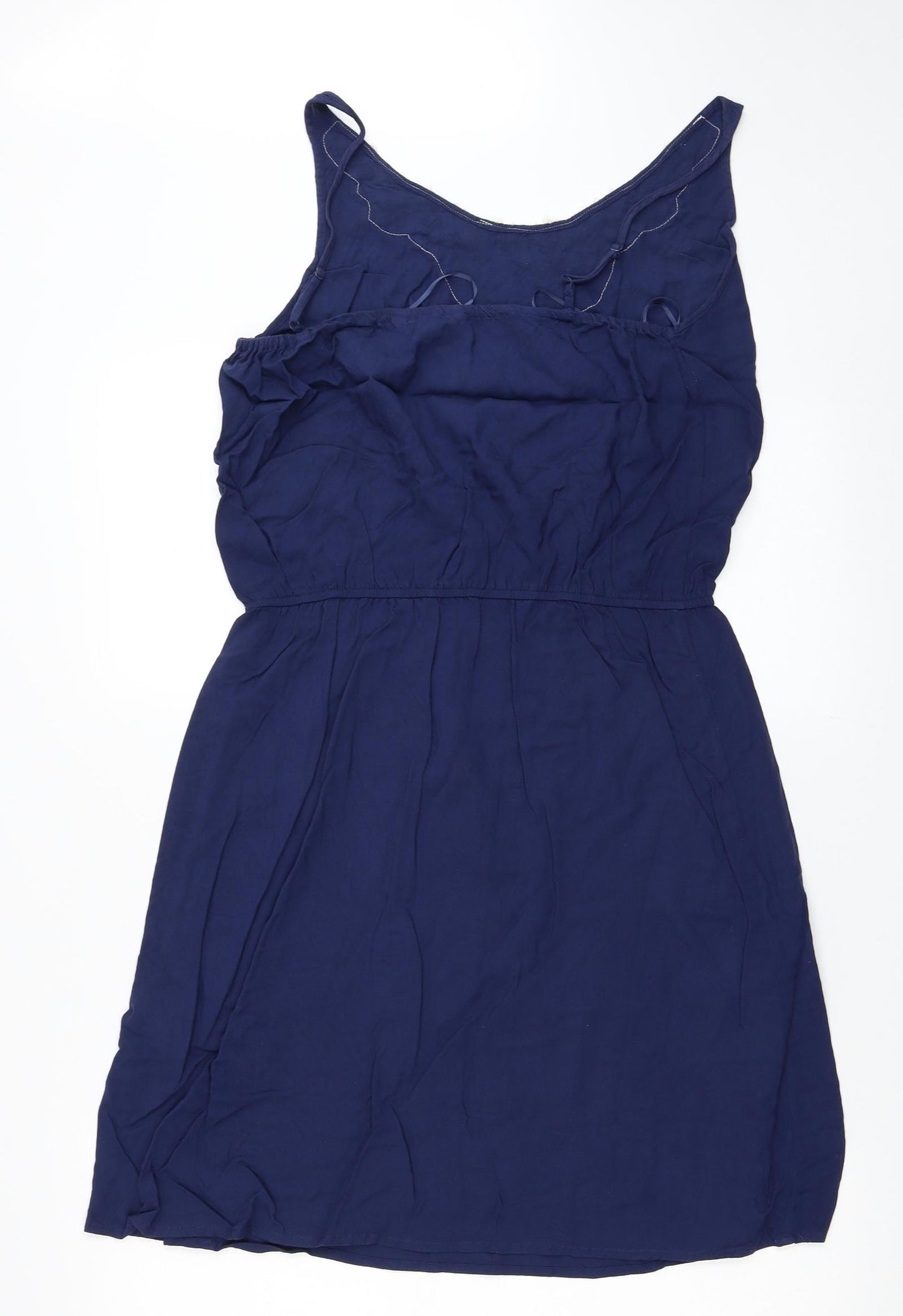 Marks and Spencer Womens Blue Viscose Tank Dress Size 12 V-Neck Pullover - Lace Detail