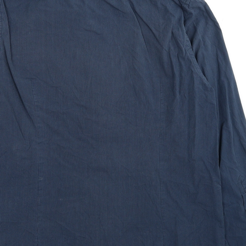 Jeff Banks Mens Blue Striped Cotton Button-Up Size L Collared Button