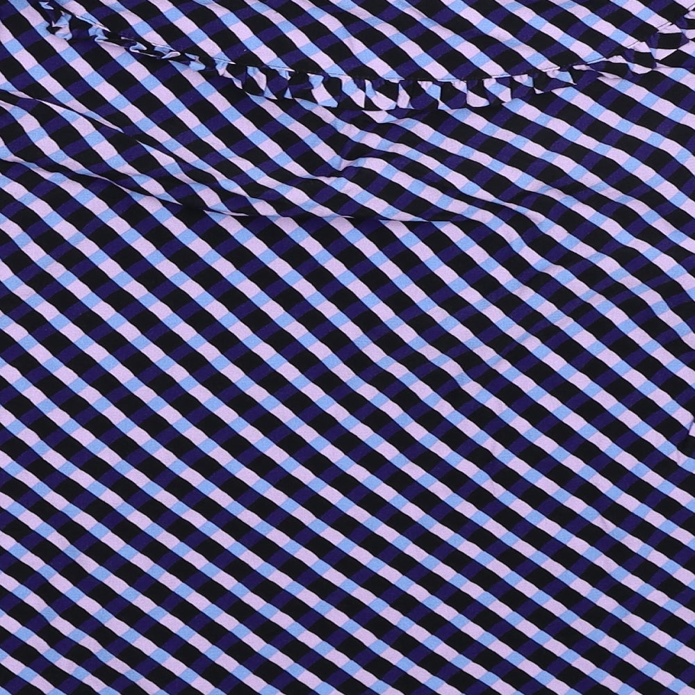 Marks and Spencer Womens Blue Plaid Viscose Basic Blouse Size 12 Collared