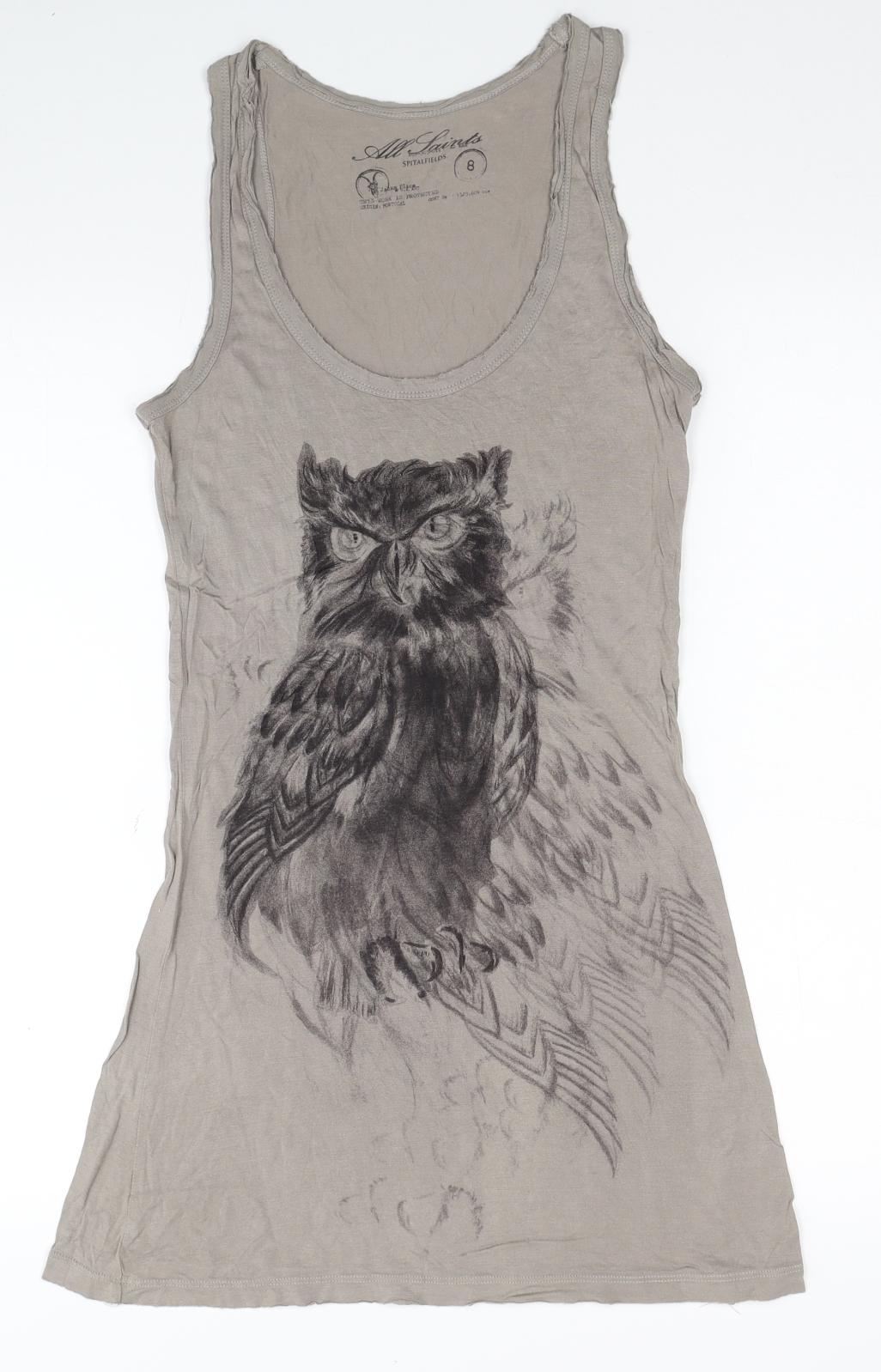 AllSaints Womens Beige Viscose Tank Dress Size 8 Scoop Neck Pullover - Owl